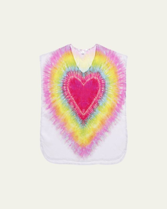 Girl's I Heart You Tie Dye Poncho Coverup, Size 2-1